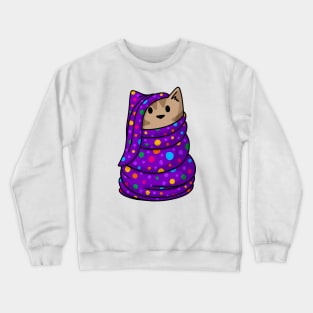 Brown tabby cat wrapped in purple blanket Crewneck Sweatshirt